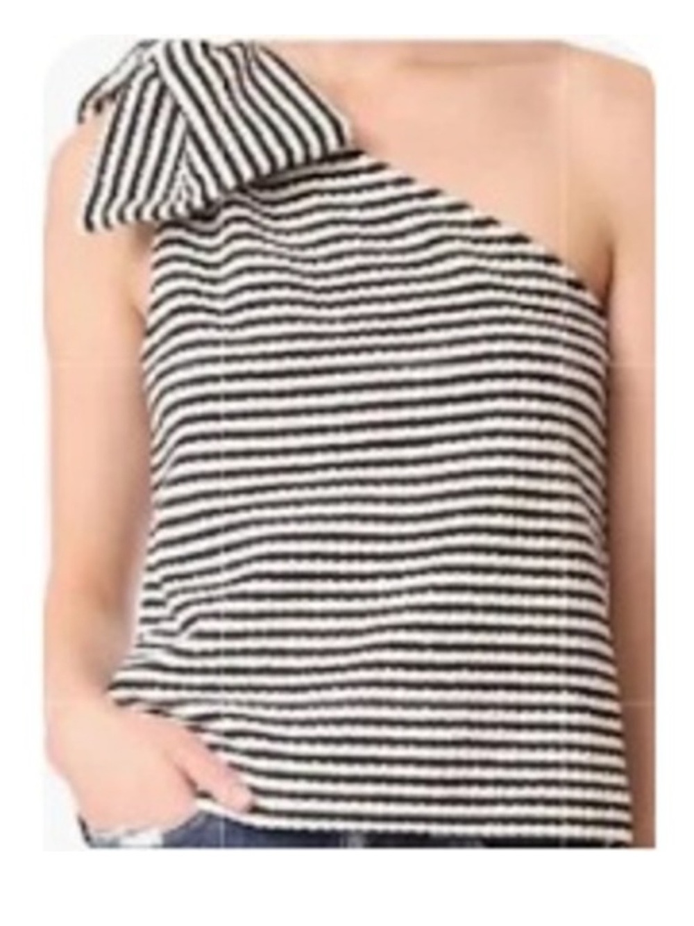 Club Monaco Striped One-Shoulder Bow Top in Black and White sz small